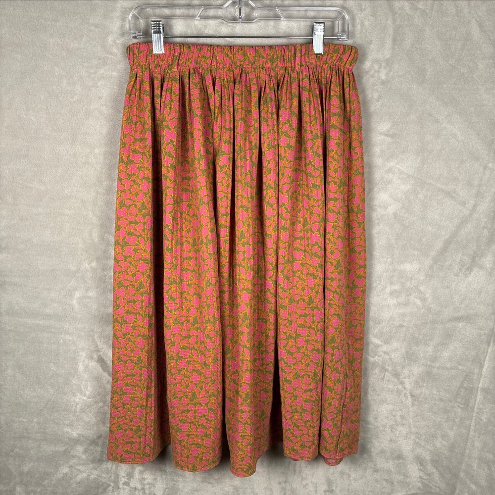 Alice Blue Women Pink Olive Floral Elastic Waist Midi Skirt Size M